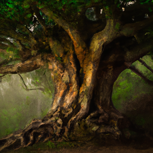 עץ אלון שעם ביער שופע, המציג לראווה את קליפתו הייחודית והעבה