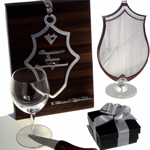 מבחר מתנות חרוטות יפהפיות, כולל תליון כסף, לוח עץ וכוס יין קריסטל