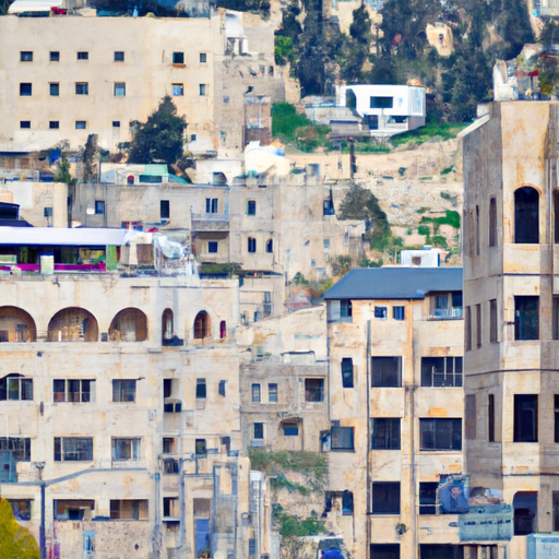 נוף רחוב תוסס של מרכז העיר ירושלים עם מלונות ברקע