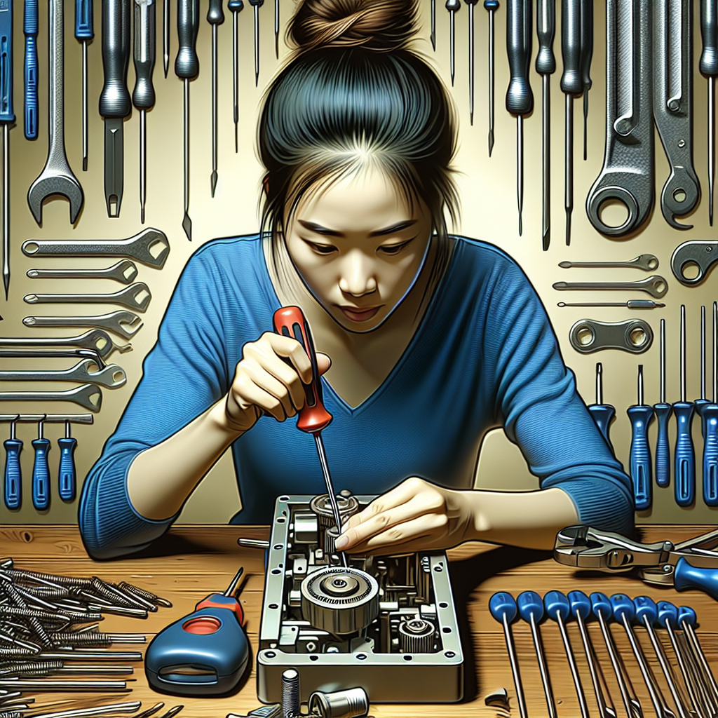 תמונה של מנעולן מקצועי בעבודה עם כלי עבודה.