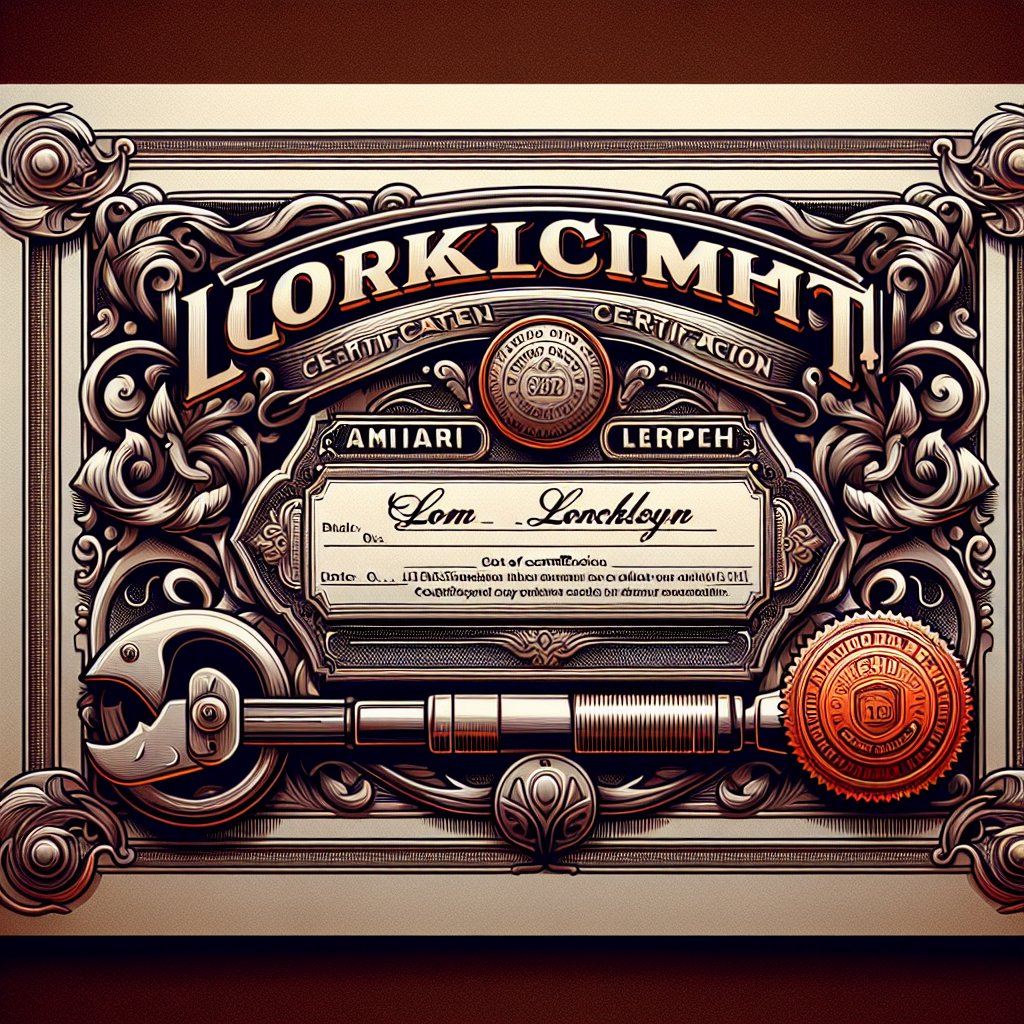 אילוסטרציה של תעודת הסמכה של מנעולן.